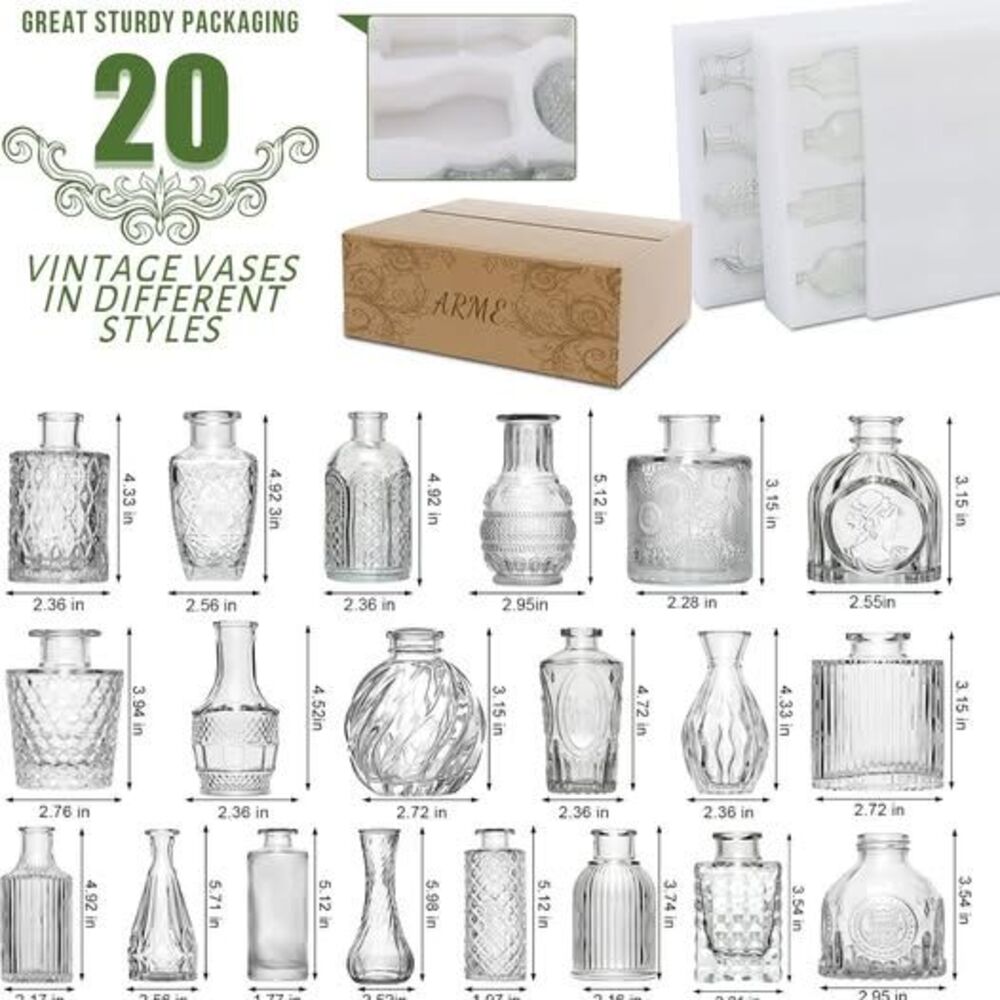 Armes Small Glass Flower Vases for Centerpieces 20Pcs